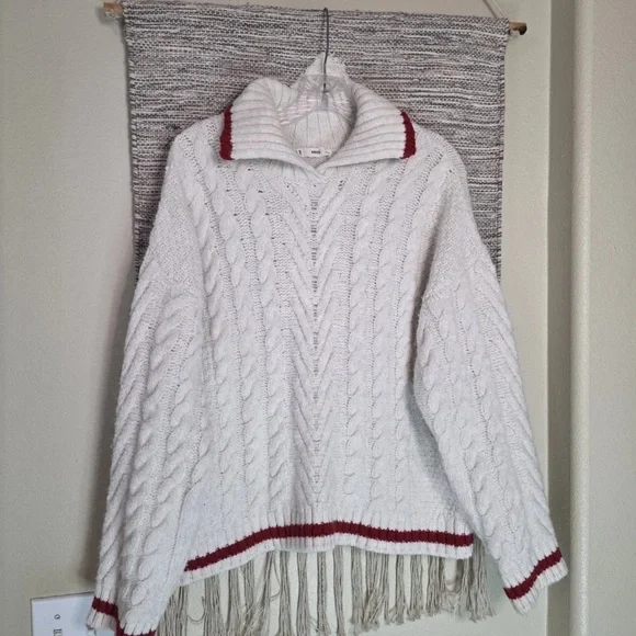 Mango White Cable Knitted Sweater, Red Striped, Preppy, Women's Size Medium - Picture 2 of 8